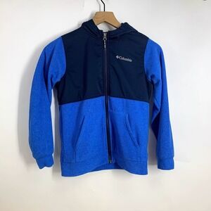 Columbia Kids Full Zip‎ Fleece Hoodie Blue Navy Colorblock Jacket Logo